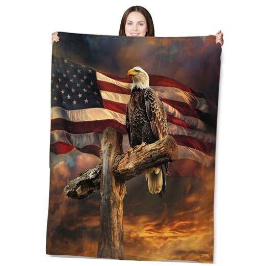 Throw Blanket for Adults Kids, 50×60 in, Bald 60″x50″ American Eagle and Flag