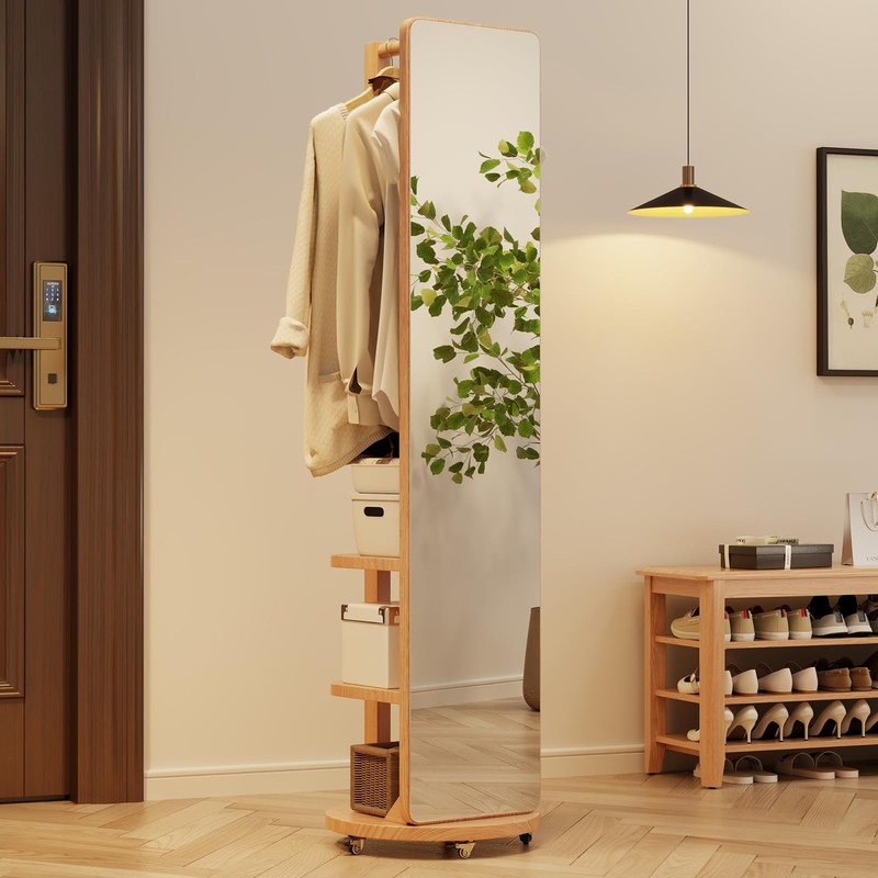 Full Length Mirror Coat Rack Solid Wood Floor Mirror 66″x12″ Full Length Mirr…