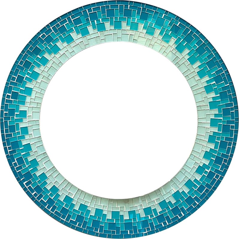 Zorigs – Handcrafted Sea Blue Mosaic Mirror, 24″ Round Wall Mirror