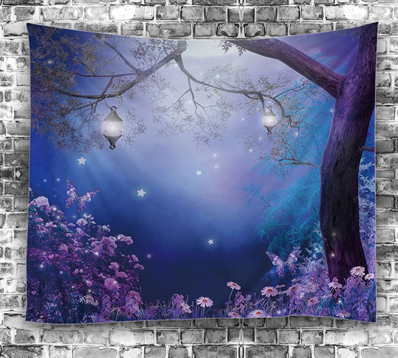 Enchanted Tree Lanterns TAPESTRY 60×80″ Fantasy Hanging Fabric Wall Decor Art