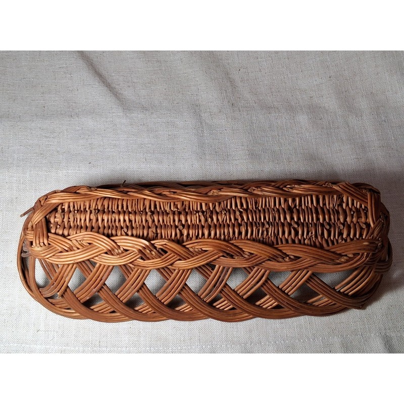 Vintage Wicker Bread Basket Oval Open Weave Lattice Boho Rustic Serving Tray gallery