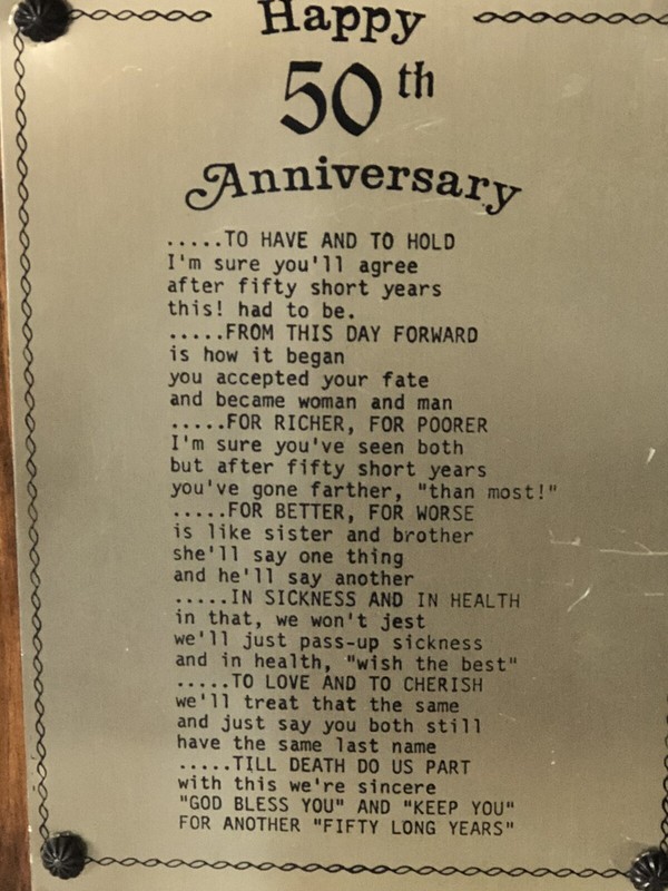 13X6 WOODEN HAPPY 50th ANNIVERSARY PLAQUE W CUTE POEM SENTIMENT 3D PRAYING HANDS gallery