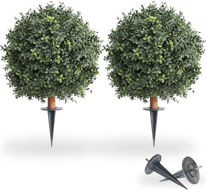 24″ UV Resistant Artificial Boxwood Ball Bush – 2 Pack for Indoor/Outdoor Use