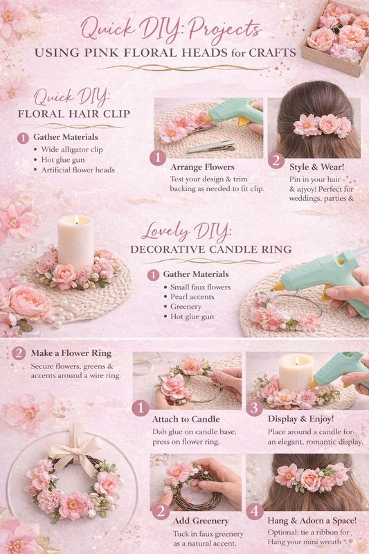 25 Pink Artificial Flower Heads for DIY Crafts – Roses, Daisies, Orchids gallery