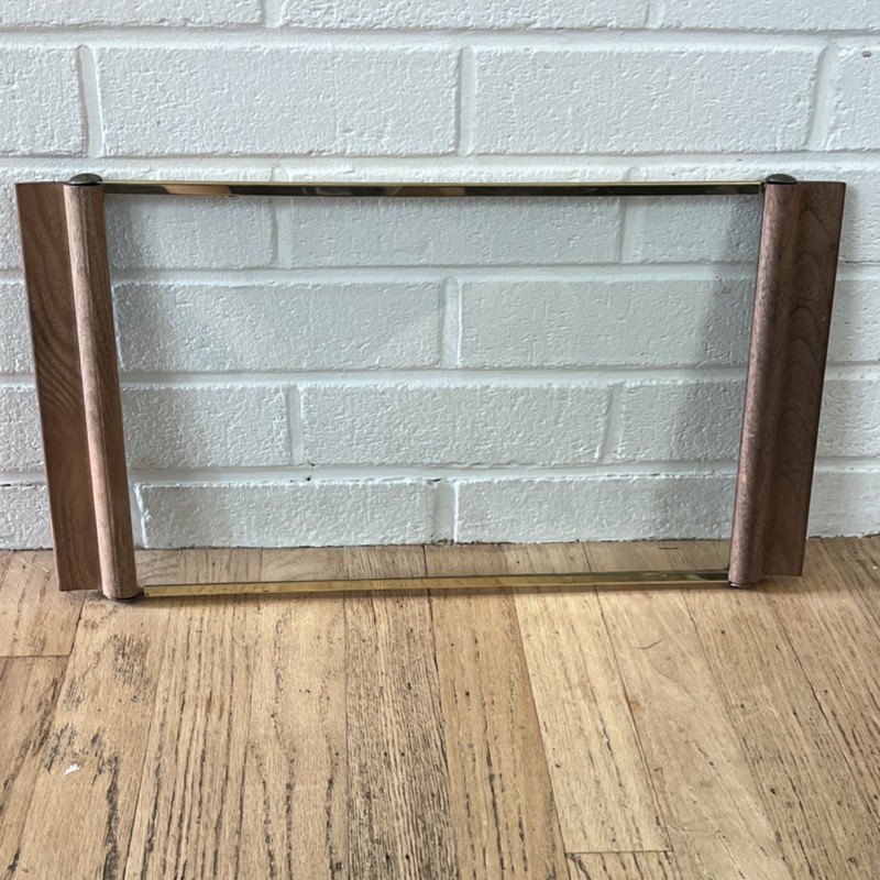 Vntg Mid Century Modern Teak & Glass Serving Tray Brass Fittings 19-1/2" x 10" gallery