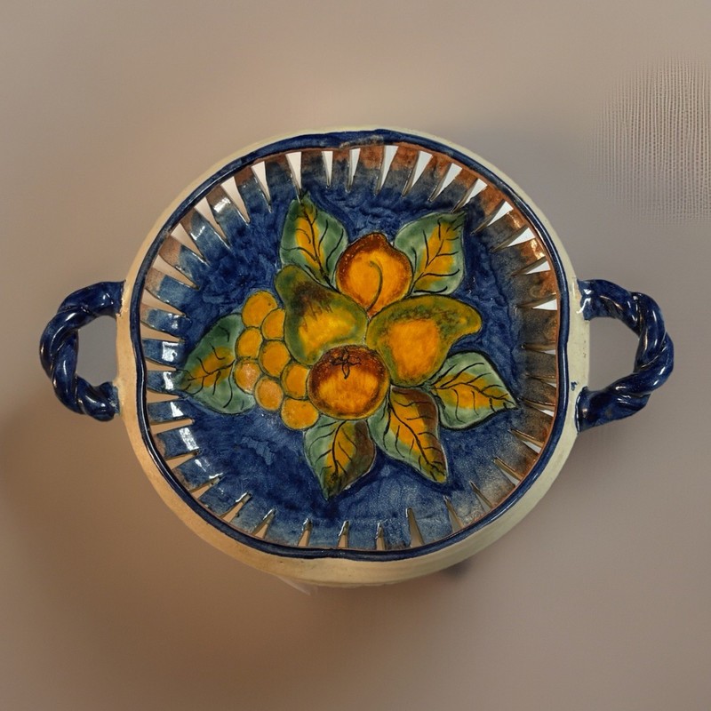 Hand Painted And Glazed Ceramic Fruit Bowl Wall Hanging