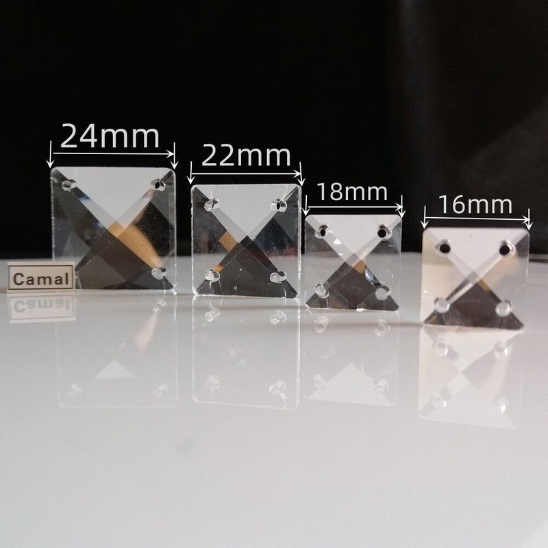 50pcs 14-24mm 4Holes Square Clear Crystal Beads Glass Prism Chandelier Lamp Part gallery