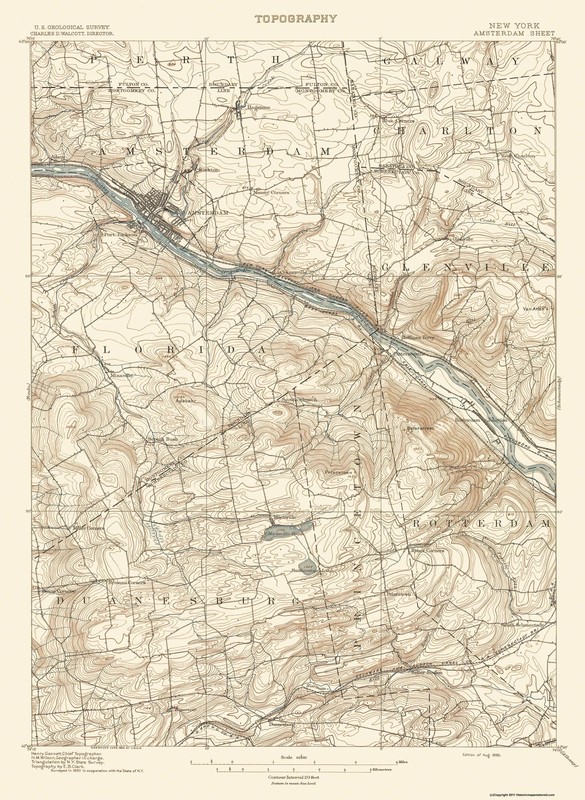 Topographical Map – Amsterdam New York – USGS 1895 – Vintage Wall Art