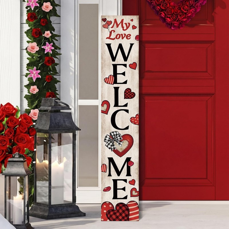 Valentines Day Welcome Porch Decor 46” Wooden Valentines Welcome Signs for F…
