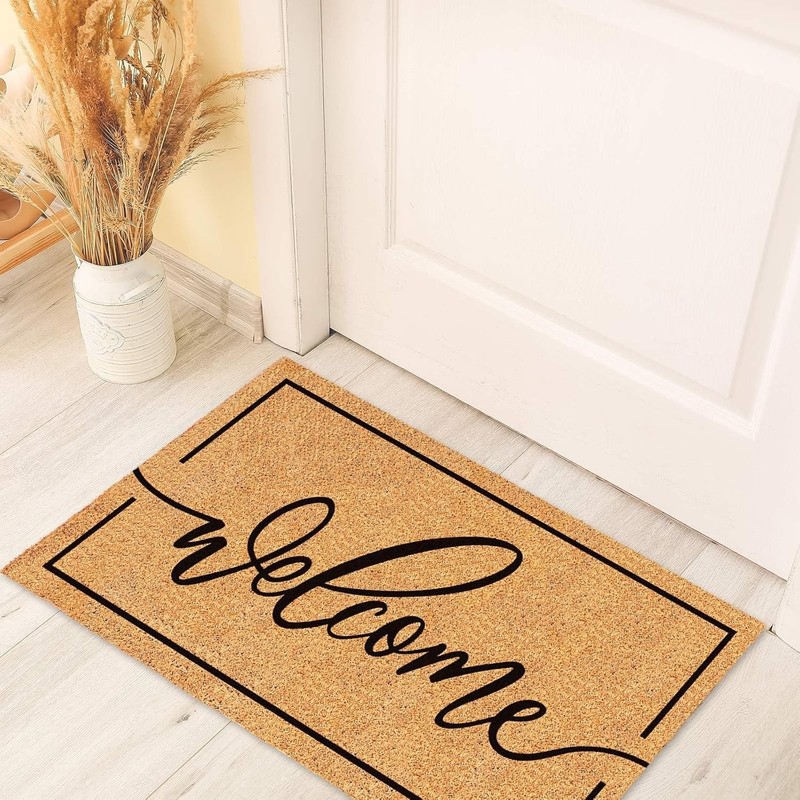 Welcome Mat Natural Coir Door Mat Rustic Brown Welcome Floor Mat with Black gallery