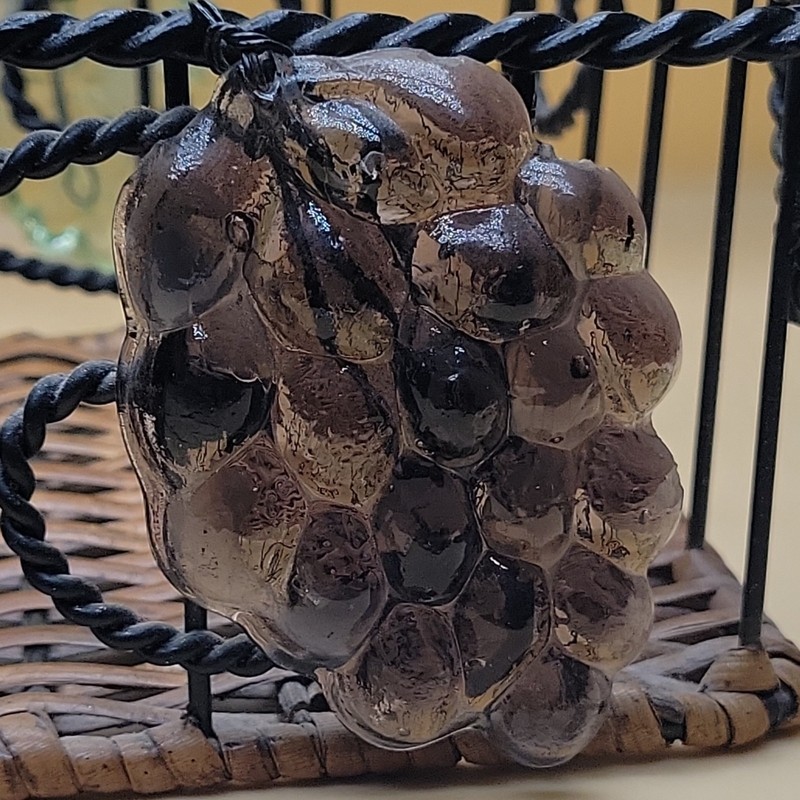 Rectangular Wicker Metal Basket with Glass Grape and Leaf Accents gallery