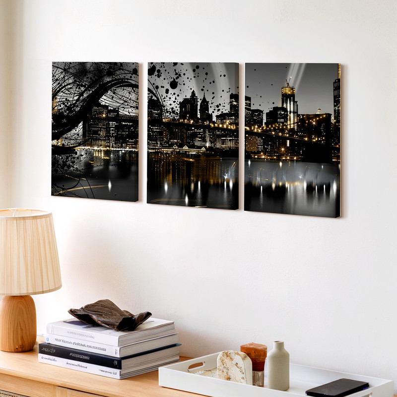 3 Pieces Modern Cityscape Abstract Large Wall Art Set for Bedroom Set Of 3 gallery
