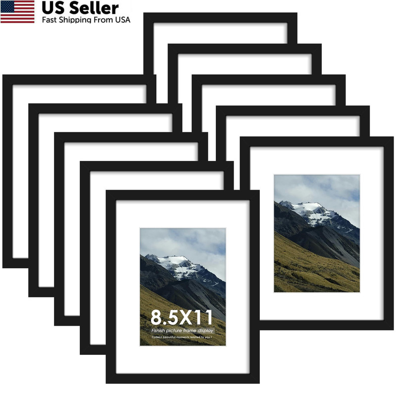 Fisnish 8.5×11 Picture Frame Sef of 10, Display Pictures 6×8 8.5×11, Black