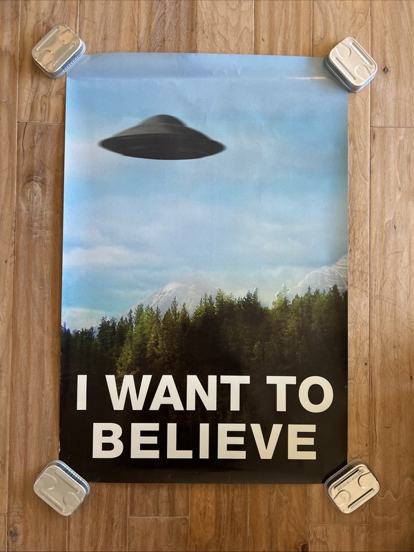 VINTAGE “I WANT TO BELIEVE” X-FILES FOX MULDER UFO ALIENS LARGE POSTER