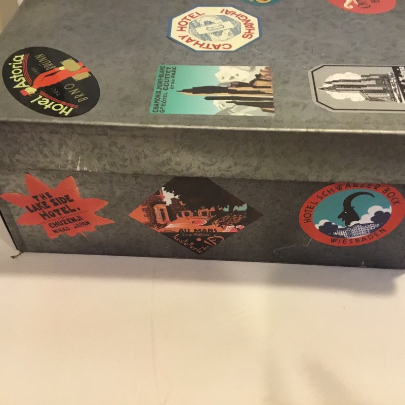 2 Metal Travel Stickers Decorated Storage Boxes 11 X 8 x 5 And 10 x 5 X 6 Inches gallery