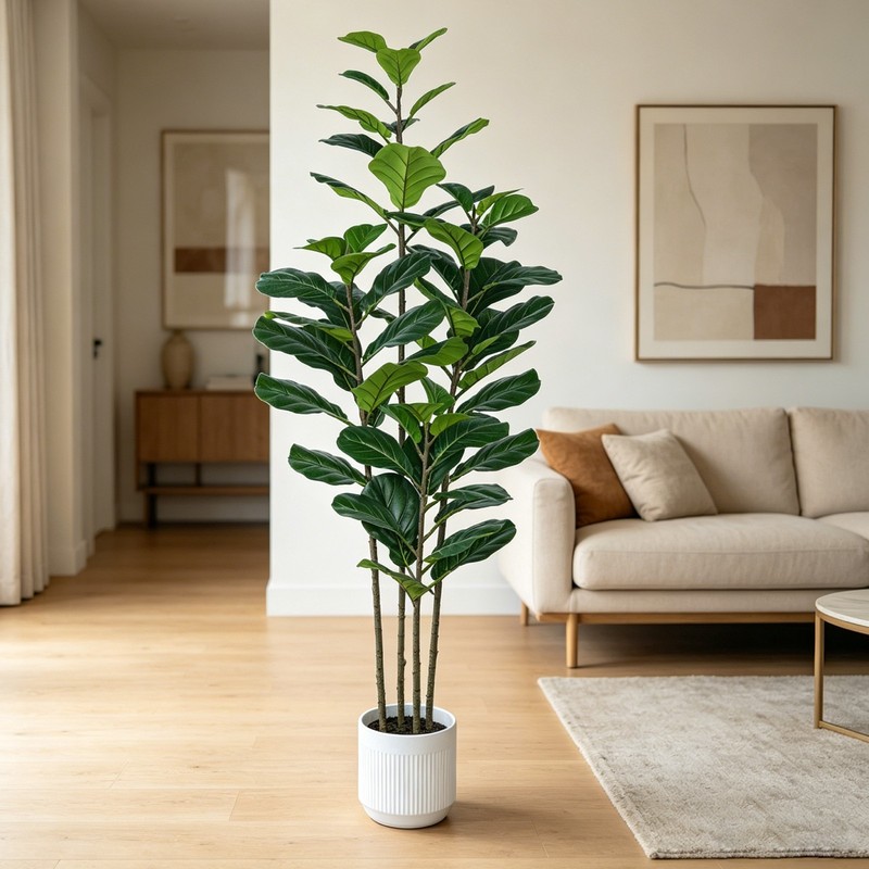 Artificial Fiddle Leaf Fig Tree 6FT Faux Ficus Plant Tree in White Planter Pot