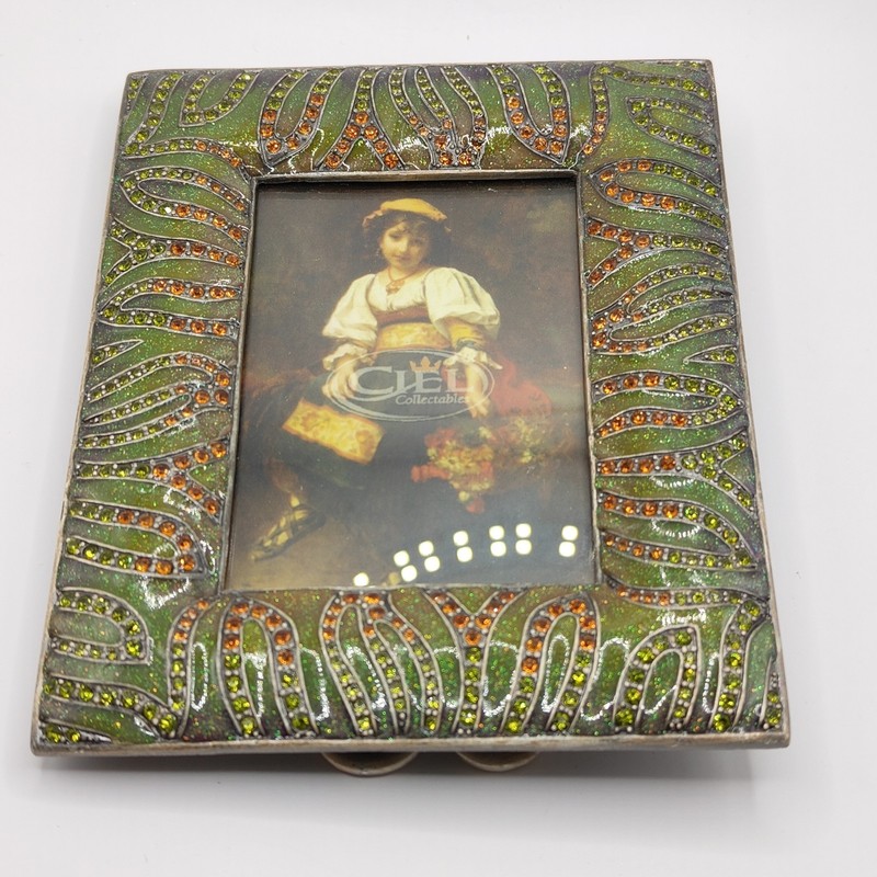 Ciel Collectables Frame Hand Painted Green Enamel Swarovski Crystals 3.5 x 5.5" gallery