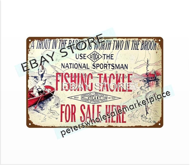 at home decor store HORROCKS IBBOTSON UTICA FISHING TACKLE metal tin sign