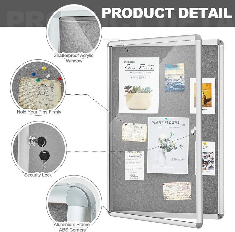 Enclosed Fabric Bulletin Board Tamperproof Lockable Noticeboard Fabric&Aluminium gallery