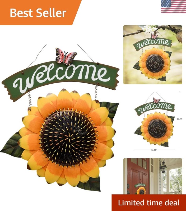 Decorative Sunflower Welcome Sign – Easy to Hang Metal Plaque for Entryways