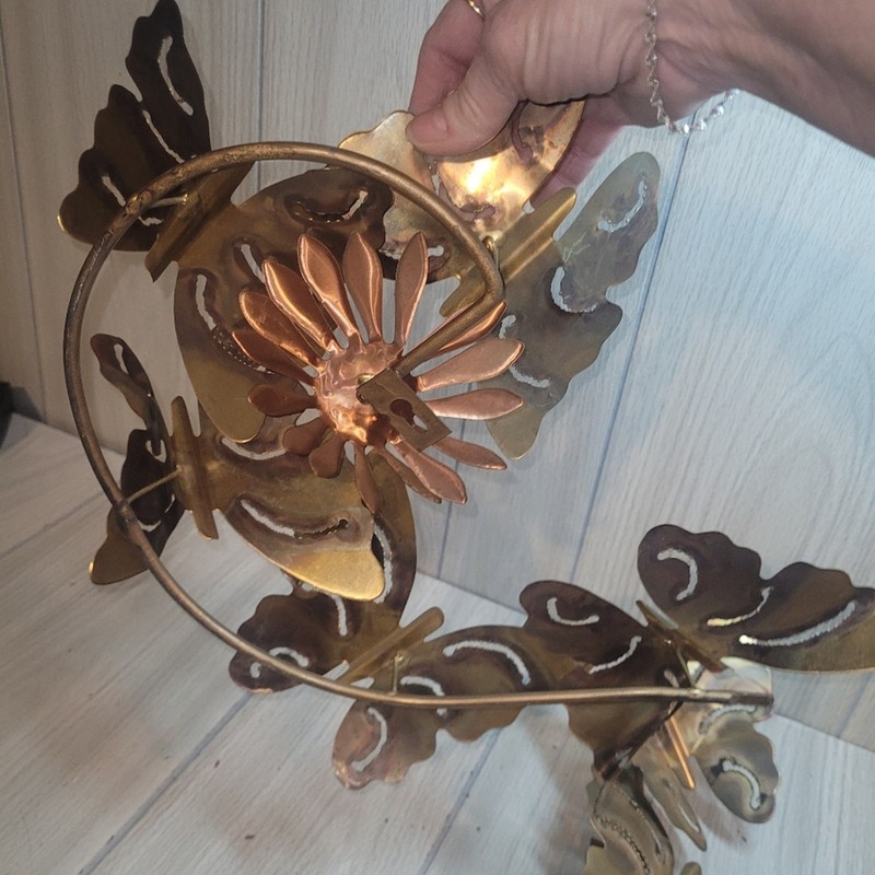 Vtg Brass Copper Butterfly & Daisy 2 Piece Gallery Wall Art Decor MCM Farmhouse gallery