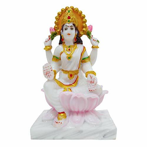Marble Dust Maa Laxmi Goddess Lakshmi- White 6.5 Inches Idol Statue Figurine
