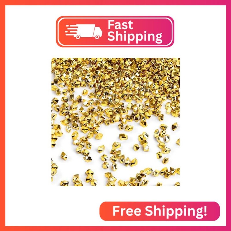 DomeStar 4200PCS Gold Fake Ice Rocks, 1LB Acrylic Crushed Ice Rocks Mini Fake Di
