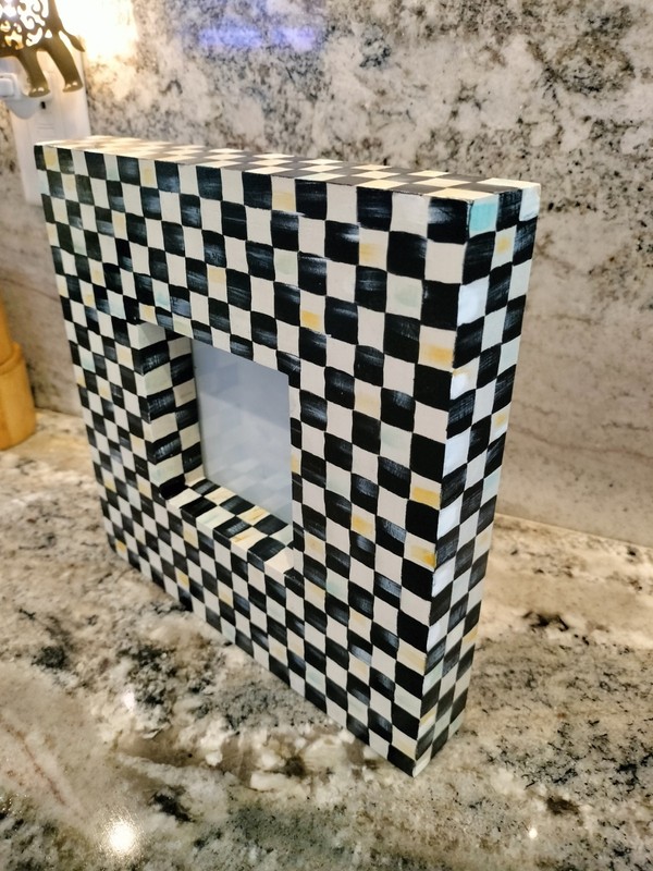 Black & White Checks Picture Frame 9 1/2 X 9 1/2″ 4″ Opening Hand Painted By Me