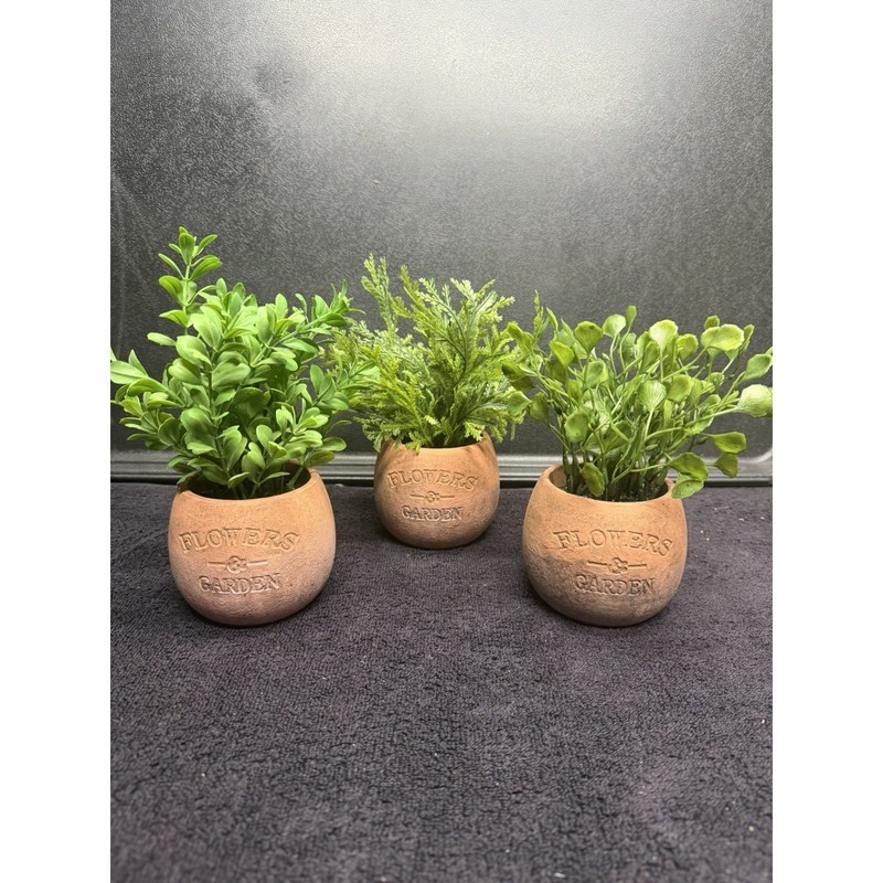 Pure Garden Set of 3 Artificial 8 inch Greenery Plants in Flowers Garden Pots gallery