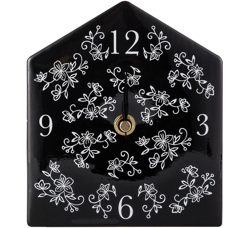Temp-tations Desk Clock, Ceramic, 5″ X 5.5″, Floral Lace BLACK, T49857