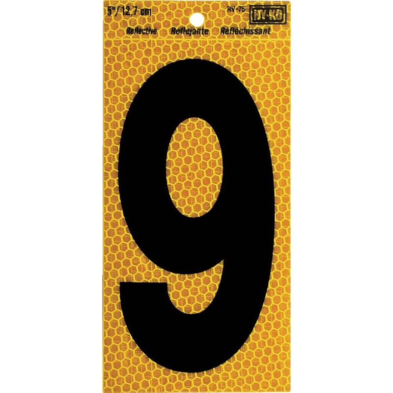Hy-Ko 5 In. Yellow Reflective Number 9 RV-75/9 Hy-Ko RV-75/9 084100007596 Vinyl