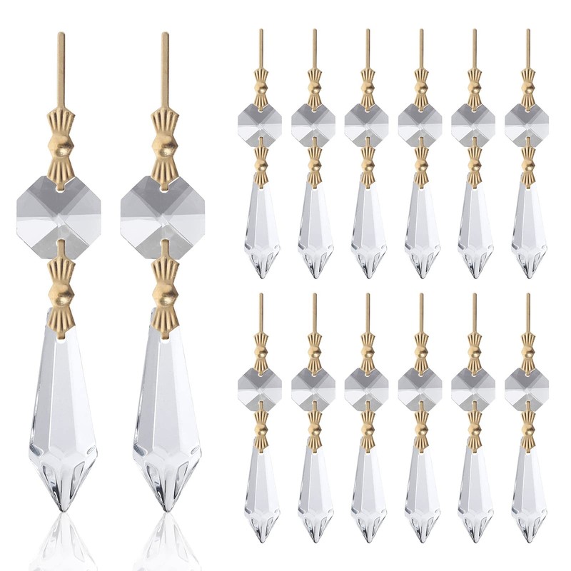 20pcs Clear Crystal Chandelier Parts Prisms Glass Tip Beads Replacement Glass…
