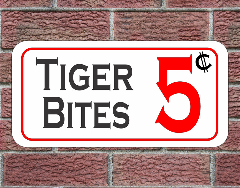 Tiger Bites 5 cents Metal Sign