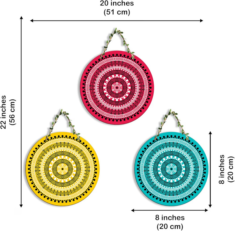 ​3-Piece Vibrant Round Mandala Wall Hanging Art Set gallery