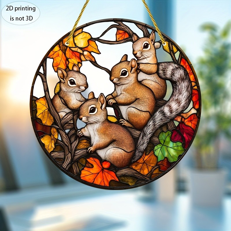 Colorful Squirrel Family Acrylic Suncatcher Window Hanging Wall Decor Sign gallery