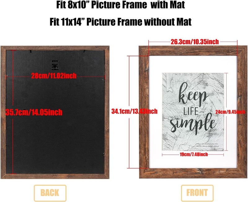 Kennethan 11X14 Picture Frame Rotten Brown 2 Pcs Wooden Frame Can Display 8X10 P gallery