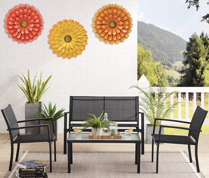 Pack of 3 Metal Flower-14..2” Wall Art Décor.Red,Yellow & Orange,3-pack special