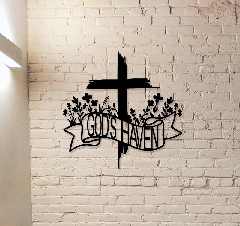 Personalized Faith Cross Metal Sign, Custom Family Name Sign, Front Door Decor