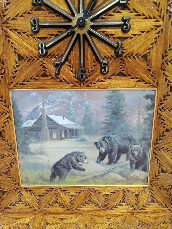 Handmade Prison/Tramp Art Matchstick/Toothpick TableTop Clock Bear Large 19.5×14 gallery