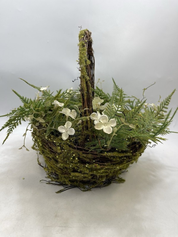 GrapeVine Moss Basket Green Fern Flowers Vines Twig Birds Nest Easter Spring 12" gallery