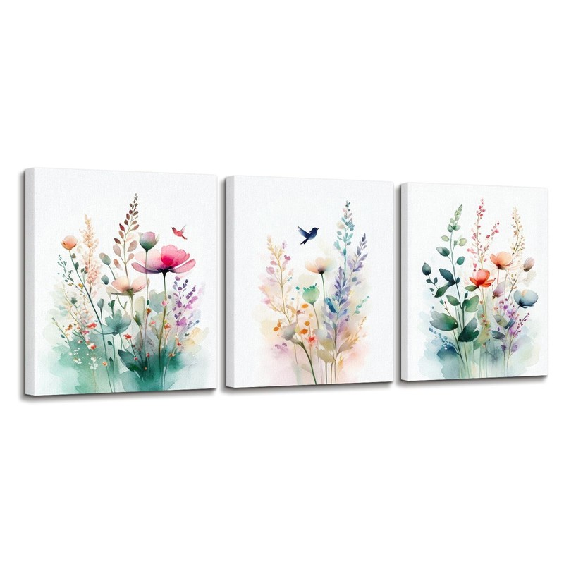 3 Piece Canvas Wall Art for Rustic Farmhouse, Living Room Bedroom, Boho Botan…