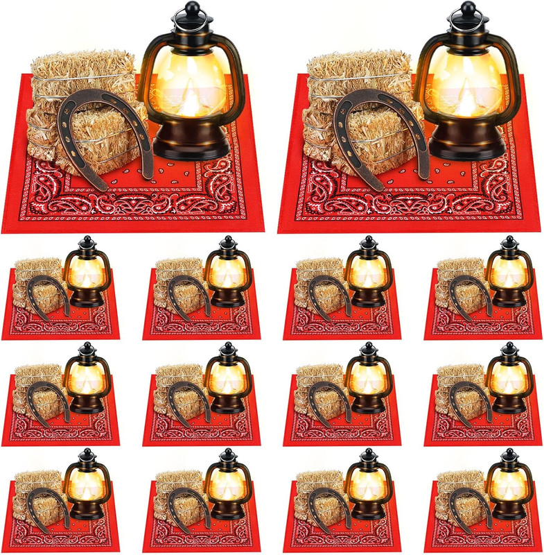 72 Pcs Western Cowboy Centerpieces Decorations with Horseshoe Lantern Mini Hayst