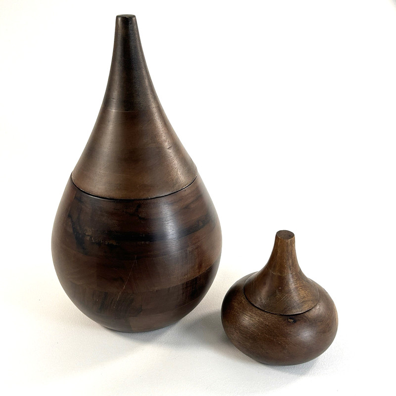 Prescott Jars Mango Wood LOT OF 2 Crate & Barrel Teardrop Shape Stash Box Bowl