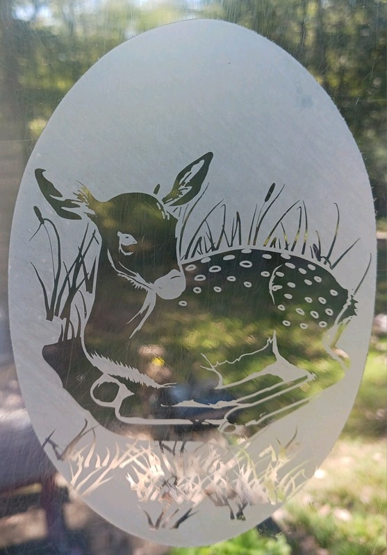 Fawn/Deer Decal 4″x6″ OVAL Etched Glass Look Cling Removable & Reusable 30