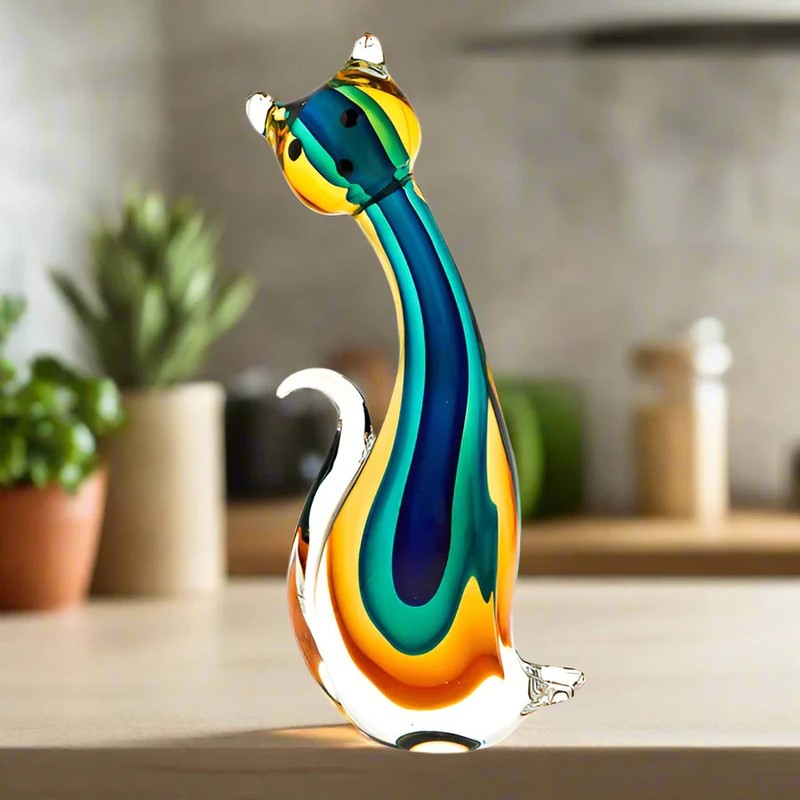 Badash Décor, “Cat” Murano-Style Layered Glass Sculpture, 11″ Tall, NEW IN BOX