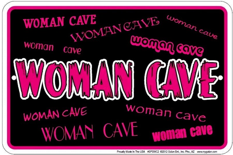 WOMAN CAVE METAL EMBOSSED HOT PINK & BLACK SIGN NOVELTY GIRL CRAFT ROOM BEDROOM gallery