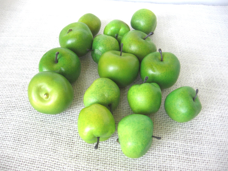15 Small Faux Green Apples Bowl Basket Fillers Crafting Plastic with Stems gallery