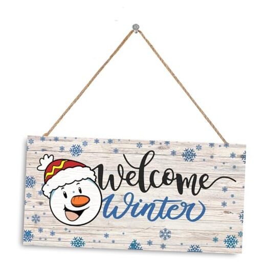 Welcome Winter Sign – Rustic 11.9 X 6 inch Rectangle – Welcome Winter Snowman