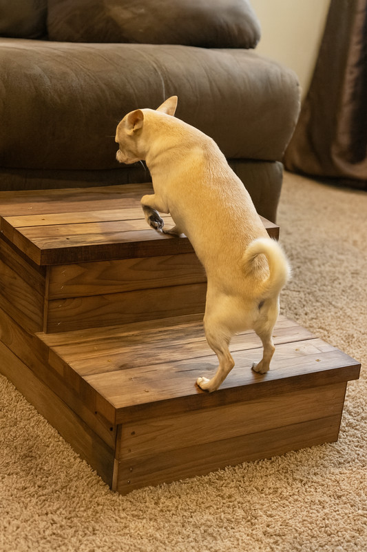 Rustic Early American Wooden Pet Stairs – 2 Step Dog & Cat Ramp for Couch or Bed gallery