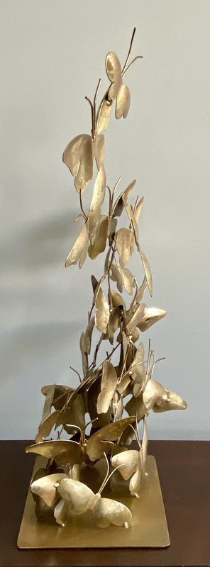 Large Metal 3D BUTTERFLIES IN FLIGHT Tabletop Sculpture W/ Distressed Gold/Brass gallery